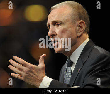 U.S. Senator Arlen Specter, D-PA addresses the AFL-CIO  National Convention in Pittsburgh, Pennsylvania on September 15, 2009.  The AFL-CIO delegates plan to pass a resolution in support of the 'public option' in health care reform.   UPI/Archie Carpenter Stock Photo