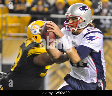 New England Patriots Rob Gronkowski runs off the field following the 39-26  win over the Pittsburgh Steelers at Heinz Field in Pittsburgh, Pennsylvania  on November 14, 2010. New England Patriots Rob Gronkowski