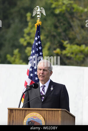 Dr. Brent Glass, Director Emeritus of the National Museum of Natural History, Smithsonian Institution, addresses the family members of the victims of the crash of Flight 93  and  the visitors to the Flight 93 National Memorial on the 12th Commemoration of the terrorist attacks on the World Trade Center, The Pentagon and Flight 93  near Shanksville,  Pennsylvania on September 11, 2013.  UPI/Archie Carpenter Stock Photo