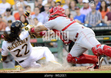 Cincinnati Reds catcher Brayan Pena hits a double to deep center in the ...