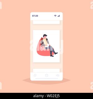 businessman freelancer sitting at armchair business man using tablet freelance co-working concept male cartoon character flat full length smartphone Stock Vector