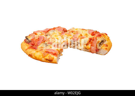 Pizza with ham and cheese on a white background with clipping path. Stock Photo