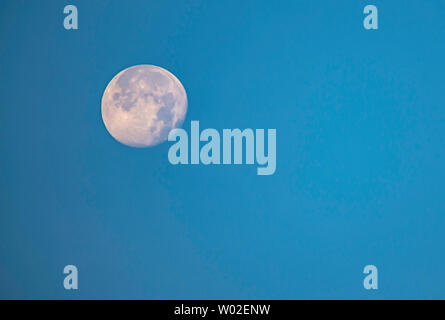 Full moon in daylight On the bright sky. Stock Photo