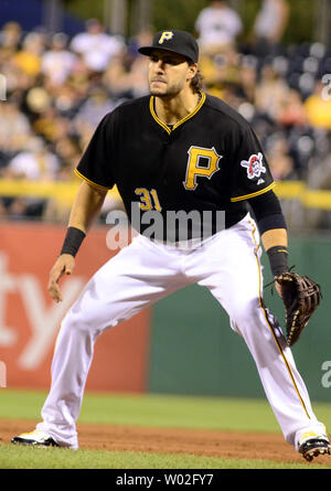 Pittsburgh Pirates first baseman Michael Chavis plays in a baseball game  against the Washington Nationals in Pittsburgh, Saturday, April 16, 2022.  (AP Photo/Gene J. Puskar Stock Photo - Alamy