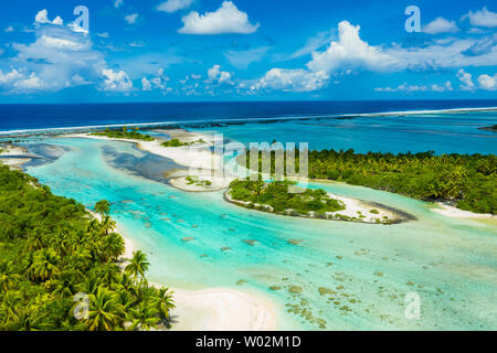 Rangiroa aerial image of atoll island reef motu in French Polynesia Tahiti Stock Photo