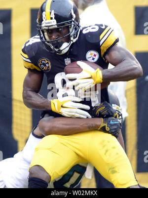 Pittsburgh Steelers Antonio Brown smiles from the bench while watching the  replay of his first quarter touchdown against the Indianapolis Colts at  Heinz Field in Pittsburgh on August 19, 2012. UPI/Archie Carpenter