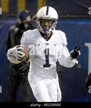 Penn State Nittany Lions wide receiver KJ Hamler (1) celebrates his touchdown in the first quarter against the Pittsburgh Panthers at Heinz Field on September 8, 2018. Photo by Archie Carpenter/UPI Stock Photo