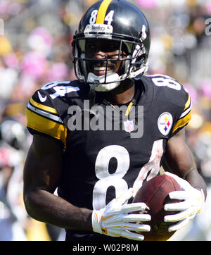 Pittsburgh Steelers Antonio Brown smiles from the bench while watching the  replay of his first quarter touchdown against the Indianapolis Colts at  Heinz Field in Pittsburgh on August 19, 2012. UPI/Archie Carpenter