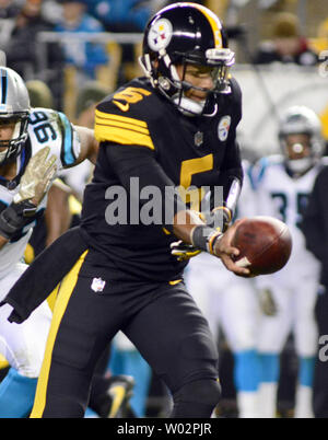 Pittsburgh Steelers quarterback Joshua Dobbs (5) celebrates his touchdown  with Pittsburgh Steelers tight end Ryan Malleck (82) in the first quarter  during the preseason game at Heinz Field in Pittsburgh on August