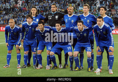 Argentina pose for a team photograph prior to the Group B match at the Peter Mokaba Stadium in Polokwane, South Africa on June 22, 2010. UPI/Chris Brunskill Stock Photo