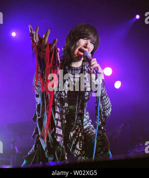 Yeah Yeah Yeahs' lead singer Karen O performs in the second of two sold-out shows at the Kool Haus in Toronto, Canada on August 5, 2009. The New York  art-rock band is touring in support of its latest album 'It's Blitz!'    UPI /Christine Chew Stock Photo