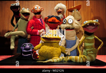 Puppets from Jim Henson's television show 'Sam and Friends,' including the original Kermit, are seen on display during a donation ceremony at the Smithsonian's National Museum of American History in Washington on August 25, 2010. The Jim Henson Legacy donated the puppets for the Smithsonian's permanent entertainment collection.    UPI/Kevin Dietsch Stock Photo