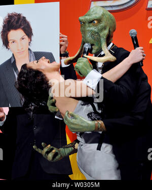 Actress Lynn Collins (L) and Japanese model JOY attend the Japan premiere for the film 'John Carter' in Tokyo, Japan, on April 1, 2012. The film will open on April 13 in Japan. UPI/Keizo Mori Stock Photo