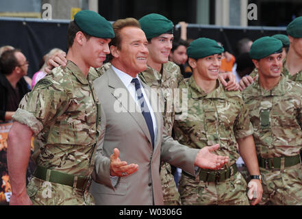 Austrian actor Arnold Schwarzenegger attends The UK Premiere of 'The Expendables 2' at The Empire Leicester Square in London on August 13, 2012.     UPI/Paul Treadway Stock Photo