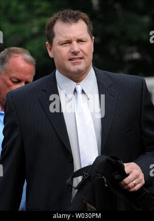 Former great MLB baseball star Roger Clemens arrives at U.S. District Courthouse on May 16, 2012 in Washington, DC.  Clemens is charged with lying to congress as to whether he had taken performance enhancing drugs (PEDs) while an all-star pitcher with the New York Yankees and other Major League Baseball teams.  UPI/Pat Benic Stock Photo