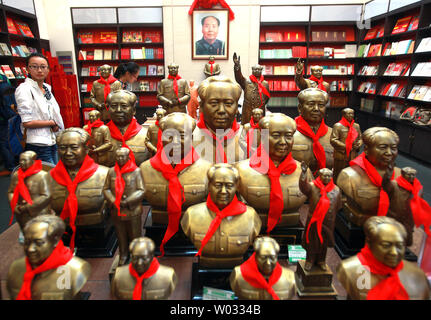 Small statues of Mao Zedong are sold at a museum dedicated to former chairman Mao Zedong in Changsha, the capital of Hunan Province in China on October 28, 2013.  More than $2.5 billion is being poured into the hometown of China's founding father Mao Zedong to mark the 120th anniversary of his birth, local media reported. The amount of money being spent to celebrate Mao's birthday has prompted outrage online with many expressing anger and disappointment with the country's leaders.       UPI/Stephen Shaver Stock Photo