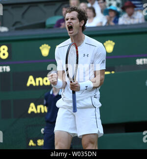 Great Britain's Andy Murray reacts in his match against Italy's Andreas Seppi on day Six of the 2015 Wimbledon championships, London on July 04, 2015. Photo by Hugo Philpott/UPI Stock Photo