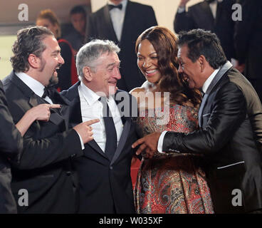 (From L to R) Jonathan Jakubowicz, Robert De Niro, Grace Hightower and Roberto Duran arrive on the steps of the Palais des Festivals before the screening of the film 'Hands of Stone' during the 69th annual Cannes International Film Festival in Cannes, France, on May 16, 2016. Photo by David Silpa/UPI Stock Photo