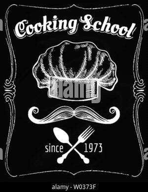 Cooking school blackboard poster Stock Vector
