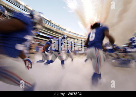 New York Giants players take the field before the preseason game against the New York Jets at MetLife Stadium in East Rutherford, New Jersey on August 26, 2017. Photo by John Angelillo/UPI Stock Photo