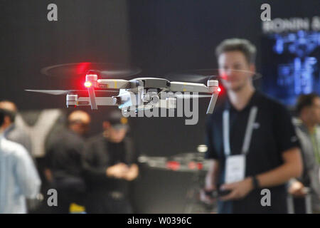 The Mavic Pro Platinum drone by DJI in flight during the 2018 International CES, at the Las Vegas Convention Center in Las Vegas, Nevada, on January 9, 2018. Photo by James Atoa/UPI Stock Photo