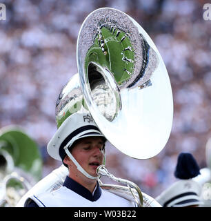 Beaver Stadium  is reflected in the bell of a Sousaphone as Penn State and Ohio University face off in the season opener tin State College, Pennsylvania on September 1, 2012.  UPI/George M Powers Stock Photo