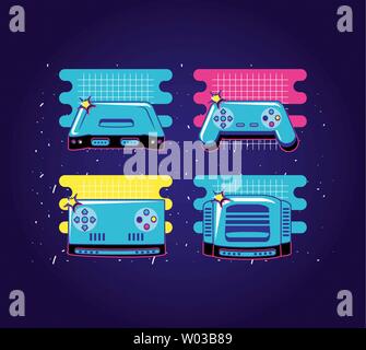 set icons of devices video game retro style vector illustration design Stock Vector
