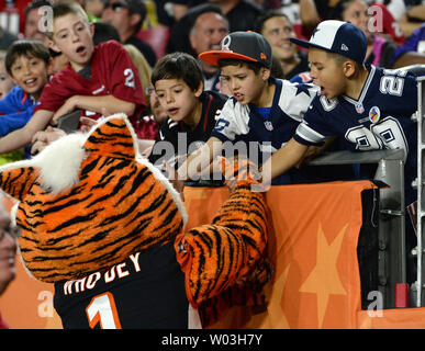 Young fans get the attention of the Cincinnati Bengals mascot Who Dey at the NFL Pro Bowl at University of Phoenix Stadium in Glendale, Arizona January 25, 2015. UPI/Art Foxall Stock Photo