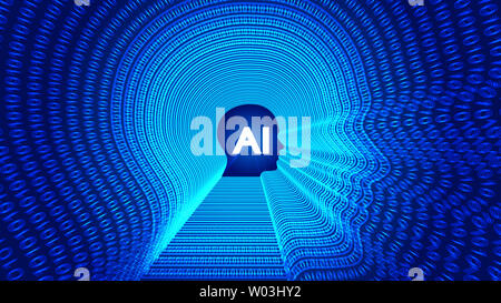 AI artificial intelligence, lines and numbers form the outline of the human head. Science, technology and engineering concept. Stock Photo