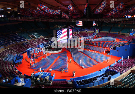 Thousands of balloons hang from the ceiling at Madison Square Garden the day before the start of the Republican National Convention in New York on Aug. 29, 2004. The convention hopes the balloons will fall at the right time, after they failed to fall on cue at the Democratic National Convention last month.   (UPI Photo/Roger L. Wollenberg) Stock Photo
