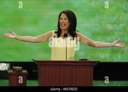 Rep. Michelle Bachmann (R-MN) speaks on the second day of the Republican National Convention in St. Paul, Minnesota, on September 2, 2008.   (UPI Photo/Roger L. Wollenberg) Stock Photo