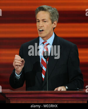 Sen. Norm Coleman, R-MN, speaks on the third day of the Republican National Convention in St. Paul, Minnesota, on September 3, 2008.    (UPI Photo/Roger L. Wollenberg) Stock Photo