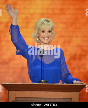 Janine Turner, radio personality and actress, speaks at the 2012 Republican National Convention at the Tampa Bay Times Forum in Tampa on August 28, 2012.   UPI/Kevin Dietsch Stock Photo