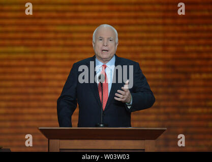 Senator John McCain (AZ) speaks at the 2012 Republican National Convention at the Tampa Bay Times Forum in Tampa on August 29, 2012.   UPI/Kevin Dietsch Stock Photo