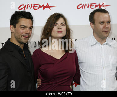 Actor Dominic Cooper (L), actress Hayley Atwell (C) and director Saul Dibb arrive at a photocall for the film 'The Duchess' during the Rome International Film Festival in Rome on October 25, 2008.   (UPI Photo/David Silpa) Stock Photo