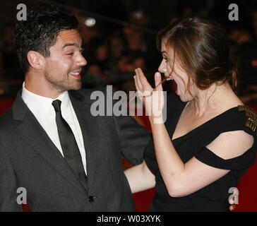 Actor Dominic Cooper (L) and actress Hayley Atwell arrive on the red carpet before a screening of the film 'The Duchess' during the Rome International Film Festival in Rome on October 25, 2008.   (UPI Photo/David Silpa) Stock Photo