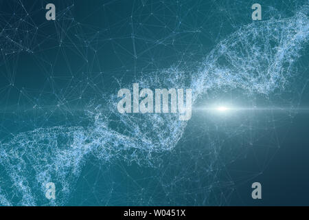 Three-dimensional rendering, DNA with divergent line technology background Stock Photo