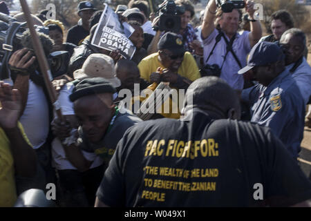 South African Police disperse protesters outside Johannesburg University in Soweto before U.S. President Barak Obama's meeting with students on June 29, 2013, Johannesburg, South Africa. UPI/Charlie Shoemaker Stock Photo