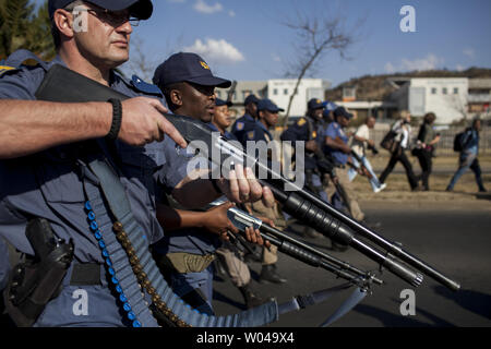 South African Police disperse protesters outside Johannesburg University in Soweto before U.S. President Barak Obama's meeting with students on June 29, 2013, Johannesburg, South Africa. UPI/Charlie Shoemaker Stock Photo