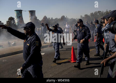 South African Police disperse protesters outside Johannesburg University in Soweto before U.S. President Barak Obama's meeting with students on June 29, 2013, Johannesburg, South Africa.   UPI/Charlie Shoemaker Stock Photo