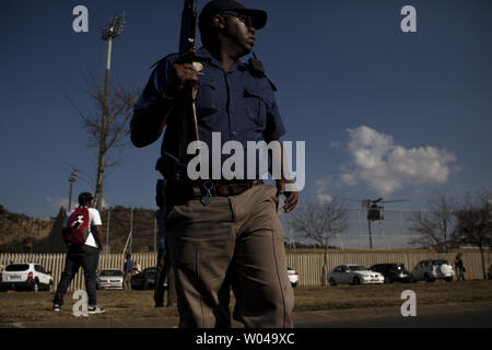 South African Police disperse protesters outside Johannesburg University in Soweto before U.S. President Barak Obama's meeting with students on June 29, 2013, Johannesburg, South Africa. UPI/Charlie Shoemaker Stock Photo