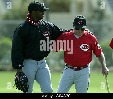 Cincinnati Reds Ken Griffey Jr. in dugout during game against the Florida  Marlins, at Pro Player Stadium, in Miami, Florida, on June 2, 2004. The  Reds won 3-1 over the Marlins. (UPI