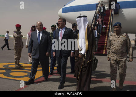 Secretary of Defense Ash Carter arrives in Riyadh, Saudi Arabia, on April 19, 2016. Carter is visiting Saudi Arabia to help accelerate the lasting defeat of the Islamic State of Iraq and the Levant, and participate in the Gulf Cooperation Council Defense Ministerial. Photo by Senior Master Sgt. Adrian Cadiz/DoD/UPI Stock Photo