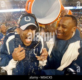 Head Coach Tony Dungy gets a Gatorade bath while the assistant