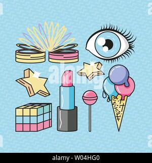 90s style icon set design, Vintage retro fashion culture funky and decoration theme Vector illustration Stock Vector