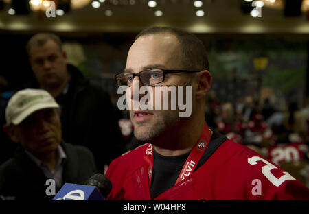 San Francisco 49ers kicker David Akers speaks to the press during a media availability at the team hotel prior to Super Bowl XLVII in New Orleans on January 31, 2013.  The 49ers will play the Baltimore Ravens in Super Bowl XLVII on February 3, 2013.  UPI/Kevin Dietsch Stock Photo