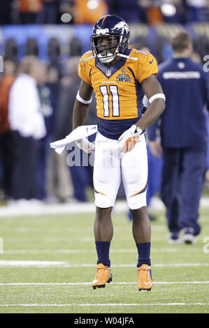 Denver Broncos kick returner Trindon Holliday warms up prior to playing the Seattle Seahawks at Super Bowl XLVIII at MetLife Stadium in East Rutherford New Jersey on February 2 2014. MetLife Stadium h...