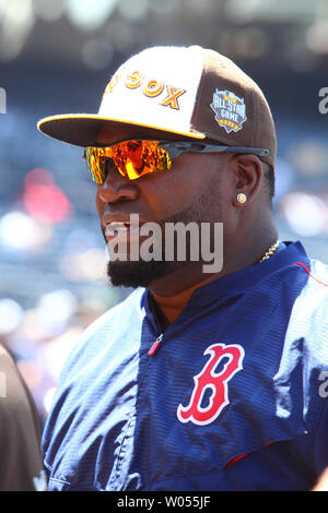 American League All-Star first baseman David Ortiz, of the Boston Red Sox  David being interviewed during the batting practice of the 87th MLB  All-Star Game at Petco Park in San Diego, California