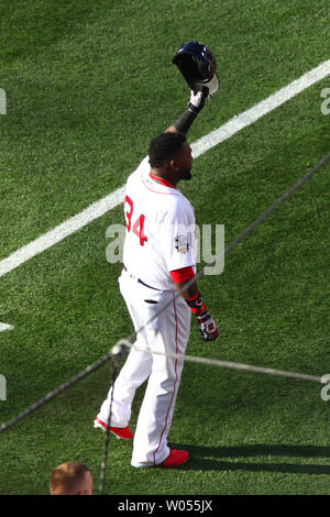 American League All-Star first baseman David Ortiz, of the Boston Red Sox  David being interviewed during the batting practice of the 87th MLB All-Star  Game at Petco Park in San Diego, California