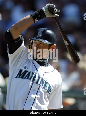 Seattle Mariners right fielder Ichiro Suzuki, playing for Japan in the  World Baseball Classic, speaks with reporters during practice at Angel  Stadium in Anaheim, California on March 11, 2006. Japan will face